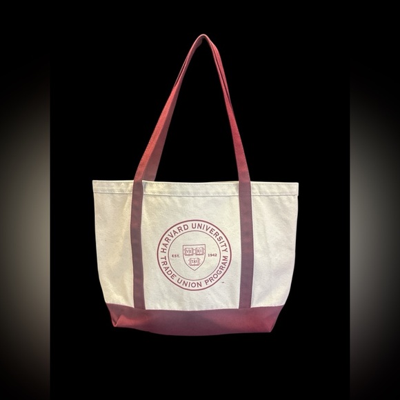 Harvard Handbags - Harvard  University Cream and Red Canvas Tote Bag with Double Strap Handles.
